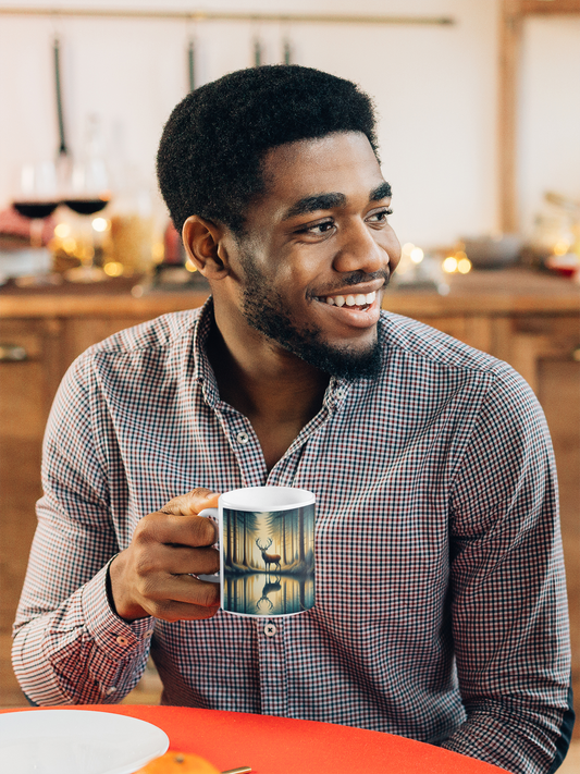 Serene Stag by the Forest Lake Mug – Nature Lover Ceramic Cup | Tay’s Vinyl