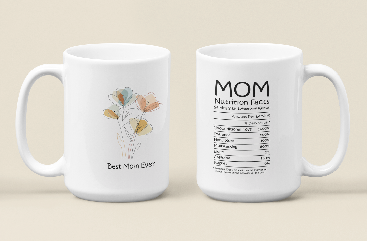 Best Mom Ever 15oz Coffee Mug – Mom Nutrition Facts Funny Mother’s Day Gift