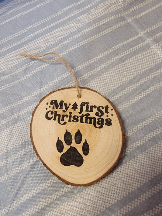 My First Christmas Paw Print Wood Slice Ornament – Pet Holiday Keepsake