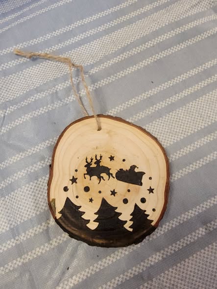 Santa & Reindeer Wood Slice Ornament – Rustic Christmas Tree Ornament