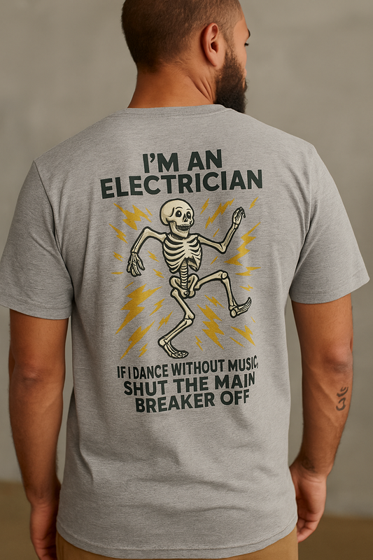Funny Electrician Shirt – Dancing Skeleton Trade Tee by Tay’s Vinyl