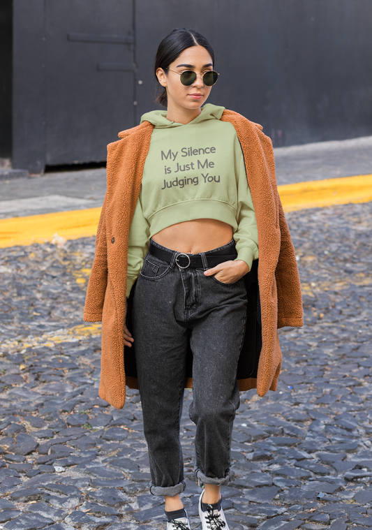 Judgy Silence Cropped Hoodie | Trendy & Playful Women's Hoodie