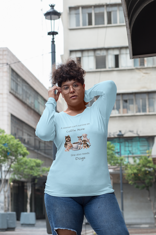 Coffee and Dogs Long Sleeve Tee | Fun and Cozy Women’s Shirt