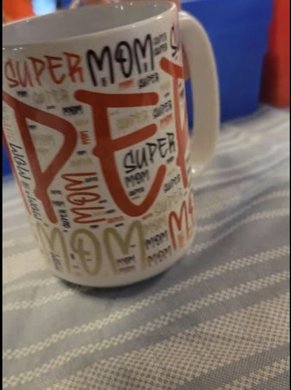 Super Mom Word Art Mug – Motherhood Coffee Cup Gift