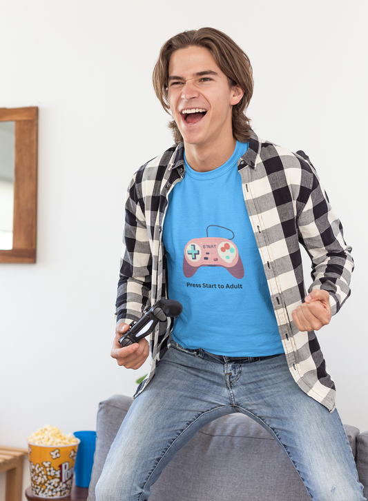 Press Start to Adult T-Shirt | Funny Gamer Tee